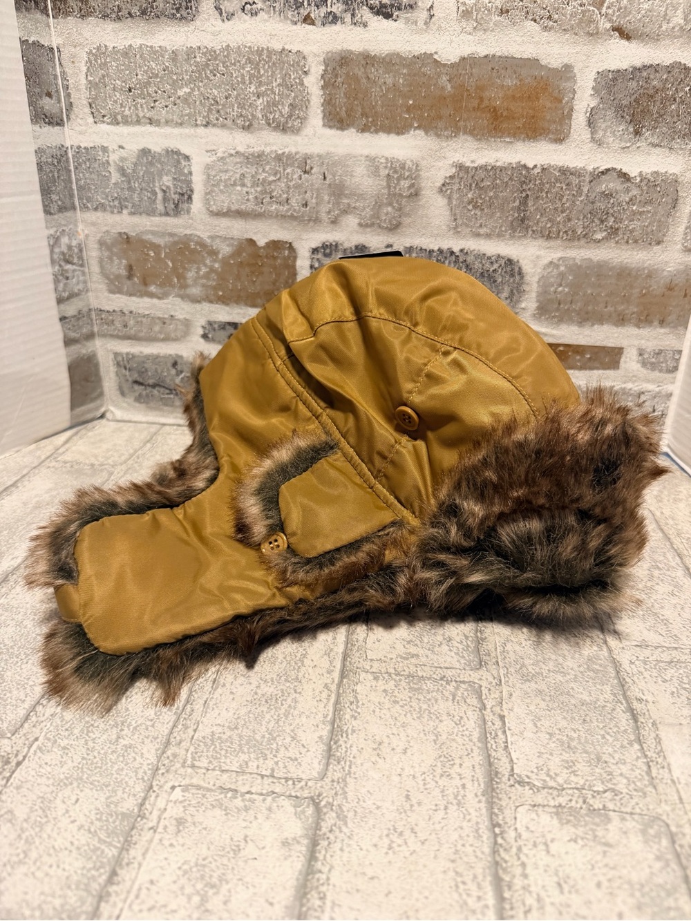 Newhattan Flight Cap Trapper Hat Camel Brown Faux Fur Aviator Bomber Trooper Cap